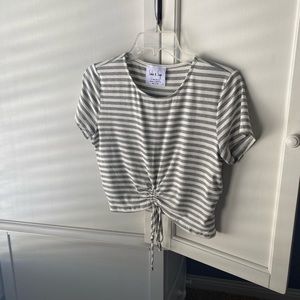 gray & white stripe crop t-shirt